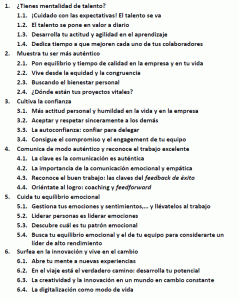 Libro de Roberto Luna Liderar desde el Talento - Indice